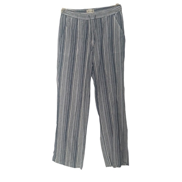 Land N Sea Pants - Land ‘n Sea Women’s Blue & White Striped Linen Relaxed Pants w/ Pockets Size S